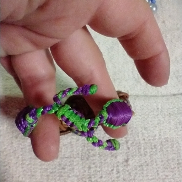 Brown faux leather colorful cord knotted adjustable bracelet - Picture 4 of 5